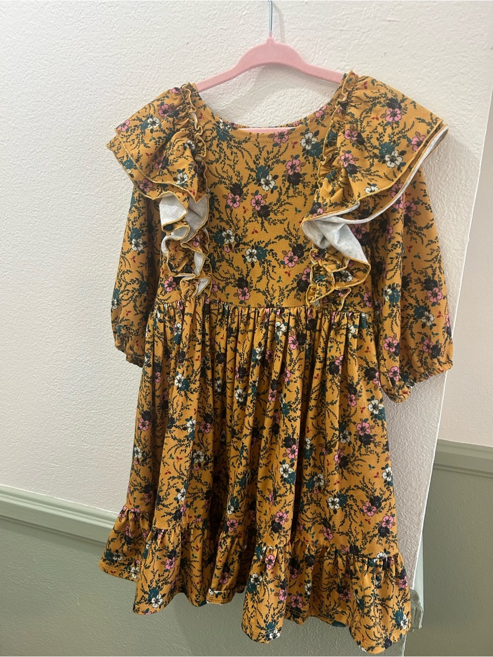 Pippa & Julie Mustard Floral Ruffle Dress